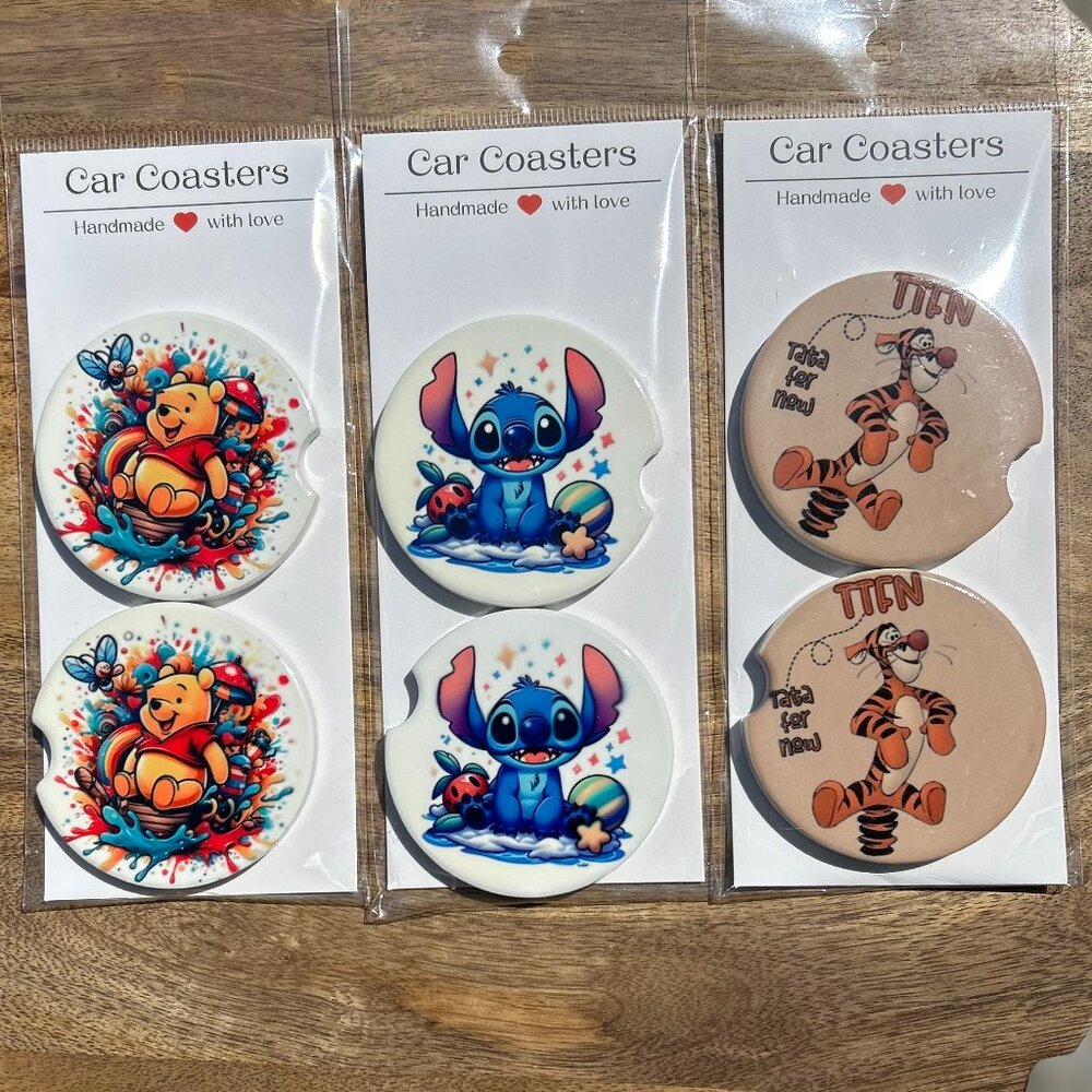 Set of 2.5" Ceramic Coasters Cartoon Themed